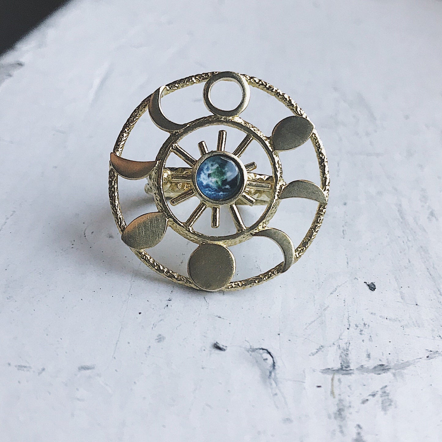 Large Moon Phase Statement Cocktail Ring