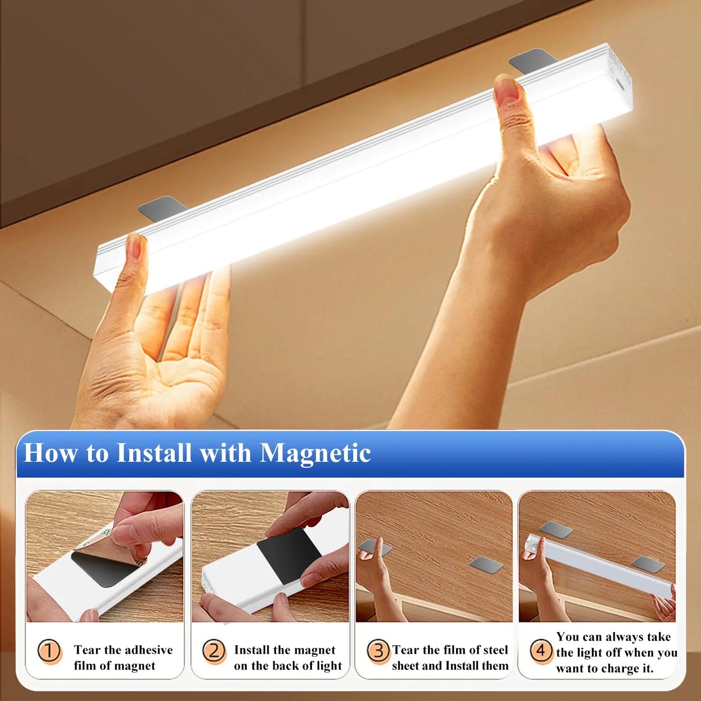 IRALAN Motion Sensor LED Cabinet Light USB Rechargeable Induction