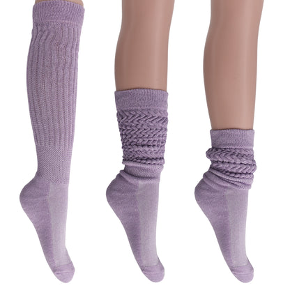 Lilac Slouchy Scrunch Socks for Women Knee High Shoe Size 5 to 10